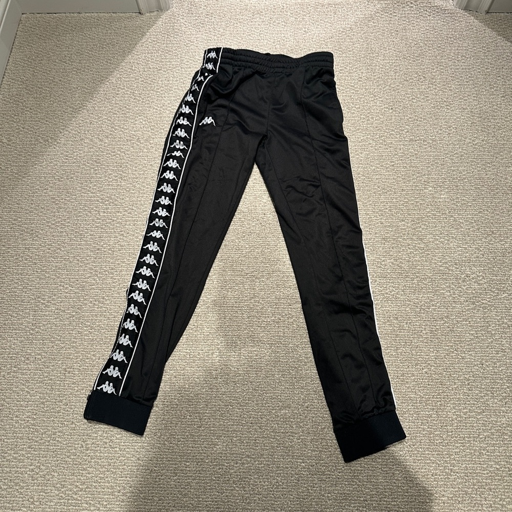 Kappa Black Track Pants with White Logo